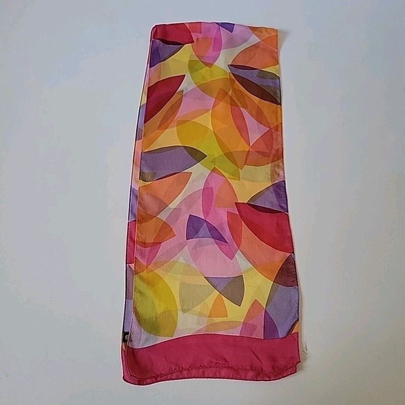 Echo Silk Silk Chiffon Rectangle Scarf Signed Multicolor Geometric Chic Retro - Picture 4 of 11